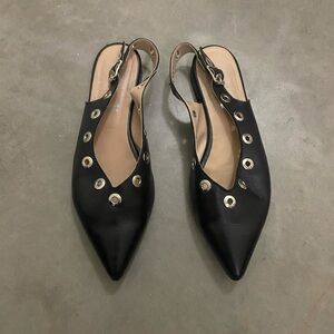 Black Slingback Women Shoes with Silver Accents